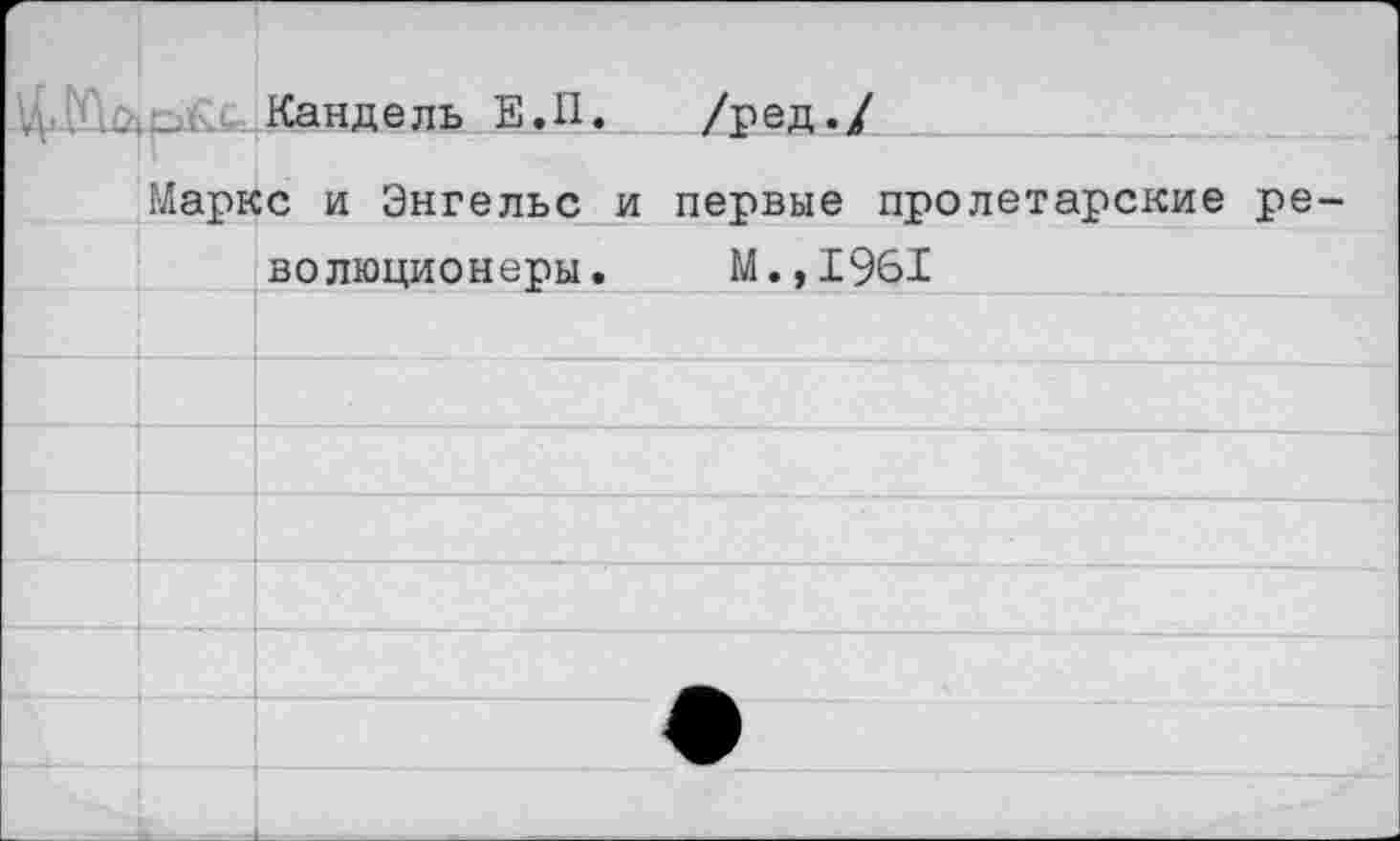 ﻿Кандель Е.П. /ред./
Маркс и Энгельс и первые пролетарские революционеры. М.,1961